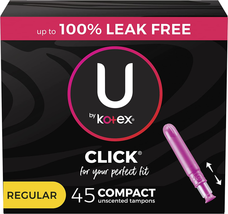 U by Kotex Click Compact Tampons, Regular Absorbency, Unscented, 45 Count - £11.84 GBP