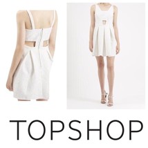 Topshop ivory bonded lace pleated skater party mini dress women’s size 8 - £38.05 GBP