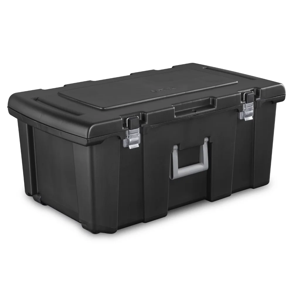 Sterilite Footlocker Black toolbox waterproof box  garage storage  tool storage  - £62.35 GBP