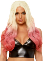 Leg Avenue 26&quot; Beachy Waves Center Part Long Ombre Wig, Blond/Pink, O/S - £21.74 GBP