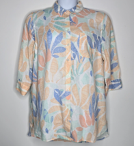 Chicos Womens Top Shirt 3 XL 100% Linen Pastel Garden No Iron Button 3/4 Sleeves - $26.99