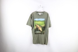 Vintage 80s Cabelas Mens Large Faded Spell Out Bass Fishing T-Shirt Olive Green - £30.92 GBP