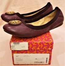 Tory Burch Ballet Flat Shoes Sz-9.5 Wild Plum Leather Large Tori Burch Logo - $99.97