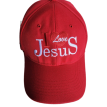 I Love Jesus Hat Cap  Red Embroidered Adjustable One Size Baseball Christ - $9.85