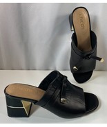 Chicos Heels Sandals Womens 8.5 Black Dress Shoes Leather Open Toe Gold ... - €16,23 EUR
