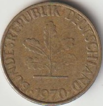 1970 F Germany Federal Republic 5 Pfennig coin Peace Age 53 years old KM#107 Buy - £1.51 GBP