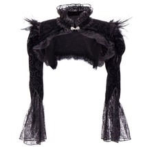 Black Victorian Bolero Women Jacket with Feathers Stand Collar Long Sleeve  and  - £159.88 GBP