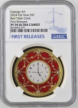 1 Oz Silver Coin 2024 Niue $1 Faberge Art Red Table Clock NGC PF 70 UCAM FR - $254.80