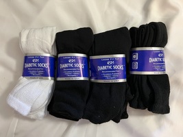 Men's Ultra-Soft Loose Fit Tiop Diabetic Socks ( 4 pairs ) Blk/White Size 13-15 - £10.12 GBP