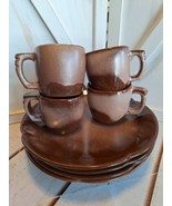 Frankoma Plainsman Two-Tone Pottery 8pc set 4 mugs 5C, 4 Dinner Plates V... - £31.10 GBP