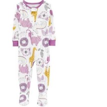 Girls Pajamas Carters Long Sleeve Footed 1 PC Safari White Purple-size 5T - £14.19 GBP