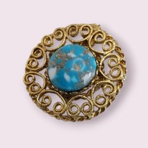 Round filigree gold tone brooch, Vintage, - $30.00