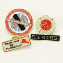 FD Firefighter Lapel Pins Line of Duty Death &amp; Thank God For FD Lot of 3 - $14.69