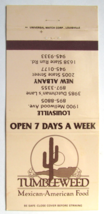Tumbleweed- Louisville, Kentucky &amp; New Albany, IN Restaurant Matchbook Cover - £1.38 GBP