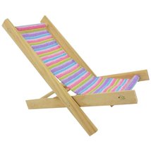 Handmade Toy Folding Beach Chair, Wood &amp; Pastel Stripe Fabric for Dolls, etc. - £5.51 GBP