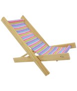 Handmade Toy Folding Beach Chair, Wood &amp; Pastel Stripe Fabric for Dolls,... - £5.45 GBP