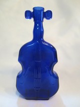 VINTAGE Cobalt Blue Glass 8&quot; Cello Violin Fiddle Shaped Decanter Bottle  - £8.63 GBP