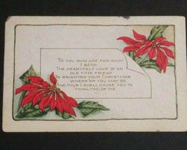 Poinsettia Christmas Embossed Whitney Made Postcard c1910s w/ Red Cross Seal - $14.99