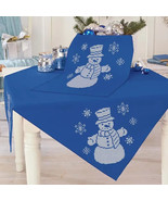 Herrschner’s  Embroidery Cross Stitch Kit BLUE SNOWMAN TABLE TOPPER RUNNER - £15.73 GBP