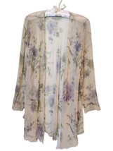 Womens Crinkle Floral Open Sheer Cardigan Beaded Ends Size 6 USA Beige P... - $16.82