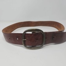 Leather Belt Made in Mexico Brass Buckle Vintage Sz 36 - £17.92 GBP