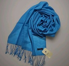 Swat STS Cashmere Scarf Shawl Head Cover Blue Fringe Lightweight Shoulder Wrap - $16.30