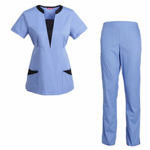 Women&#39;s Scrub Set Medical Nursing Top and Slim Fit Flare-Leg Elastic Wai... - $38.98