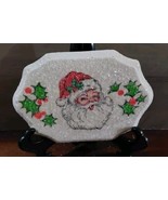 Chalkware Decoupage Christmas Santa Sugar Frosted Wall Plaque 1970s 5.25x4 - £32.79 GBP