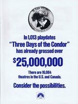 Three Days of the Condor 1976 ORIGINAL Vintage 9x12 Industry Ad Robert R... - £15.68 GBP