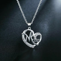 0.15Ct Round Cut Diamond MOM Crystal Heart Pendant Necklace 14K White Gold Over - £73.44 GBP