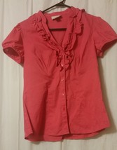 Ann Taylor LOFT - Salmon Ruffled Collar Fitted Button Down Shirt Size 2 ... - $6.90