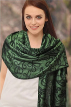 Green And Black Shamrock Pashmina Scarf Ireland st Patrick&#39;s Day st paddys Silk - $45.00