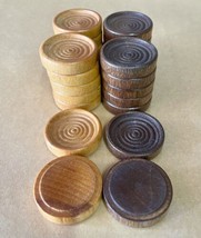 Vintage Wood Interlocking Checkers Replacement 24 Pieces Light &amp; Dark Wooden - £14.38 GBP