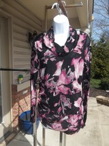 NWOT CHAUS BLACK&amp;PINK FLORAL MESH TOP L - $17.99