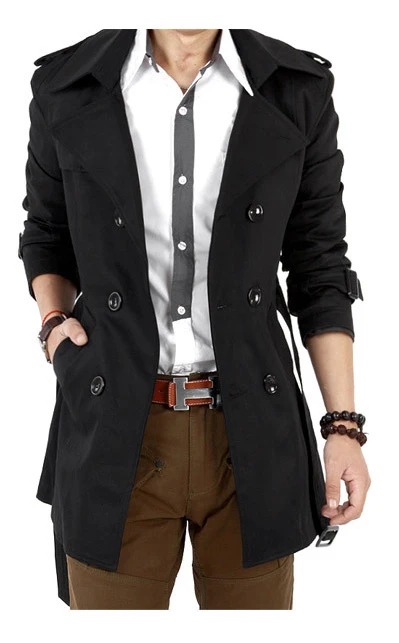 Long Trench Coat Men  Autumn Winter British Style Double Breasted Business Casua - £130.46 GBP