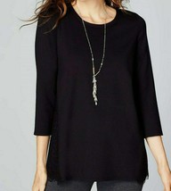 J Jill Top Sz L Ponte Knit Tunic Black Dressy Lace Back NEW Relaxed May ... - £63.14 GBP