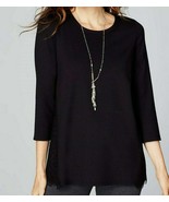 J Jill Top Sz L Ponte Knit Tunic Black Dressy Lace Back NEW Relaxed May ... - $79.00