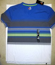 NWT Amplify Tee Shirt V Neck Bue Gray Lime Green Whte Striped Cotton Poly Men L - £14.80 GBP