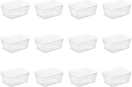 16 Quart/15 Liter Storage Box, White Lid With Clear Base, 12-Pack, Sterilite - £49.50 GBP