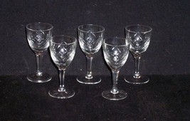 5 Vintage Crystal Cordial Criss-Cross Cut Diamond Stem Bar Glasses - $15.84