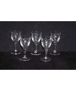 5 Vintage Crystal Cordial Criss-Cross Cut Diamond Stem Bar Glasses - $15.84