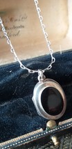 Antique Vintage 1950-s 925 Onyx Silver Locket Pendant on Modern 20 inch Chain. - £70.86 GBP
