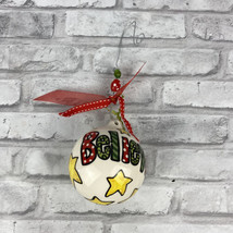 Glory Haus Believe Glass Ball Christmas Ornament Hand Painted Long Hook Stars - £19.41 GBP
