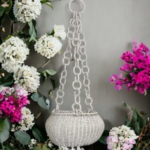 Wicker Rattan Hanging Planter Basket Chain Boho Victorian White Cottage Vintage  - £38.93 GBP