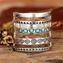 Retro Round Veneered Sausage Turquoise Rings 925 Sterling Silver Size 8 - £15.66 GBP