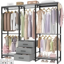 Heavy Duty Black Grey Freestanding Garment Rack Closet Wardrobe with 3 D... - $7,095.80 MXN