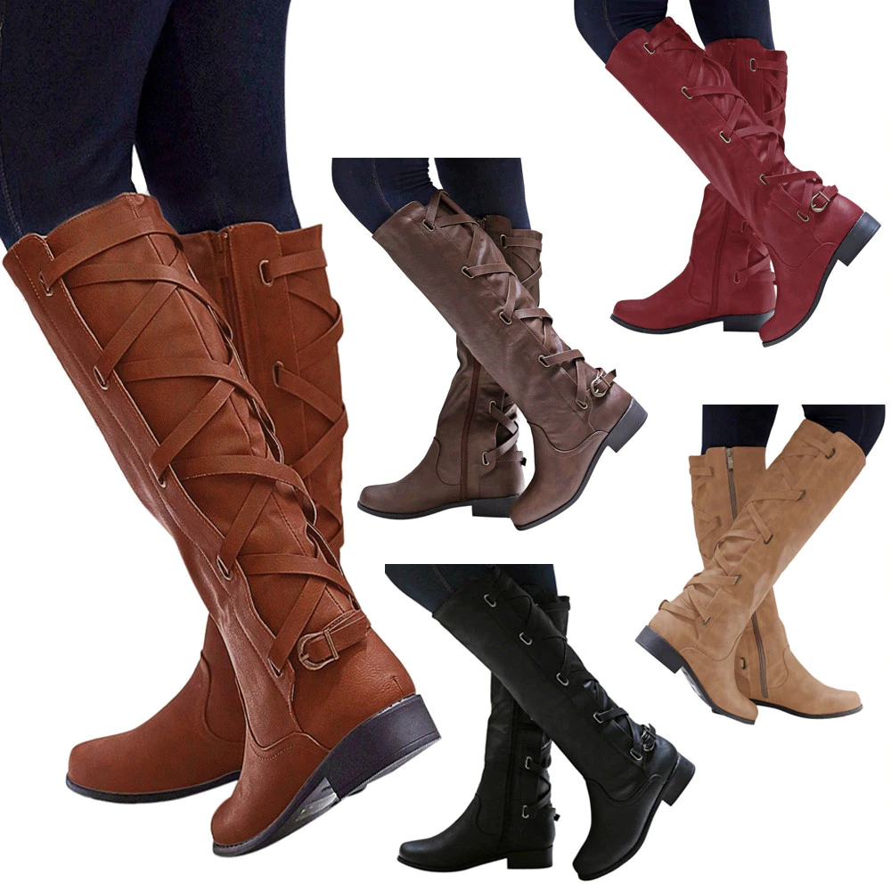 Women Ladies Shoes Buckle Roman Riding Knee High Cowboy Boots Martin Lon... - $59.00