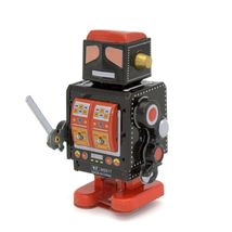 MARCHING ROBOT w SWORD 4" Black Red Wind Up Tin Toy Collectible Retro MS517 - $22.95