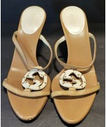 GUCCI Brown Interlocking Studded GG Buckle Strappy Sandals Kitten Heels ... - £197.32 GBP