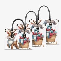 Women&#39;s Handbag Tote Bag - Christmas - Reindeer Sleigh - Delivering Joy - £47.36 GBP+
